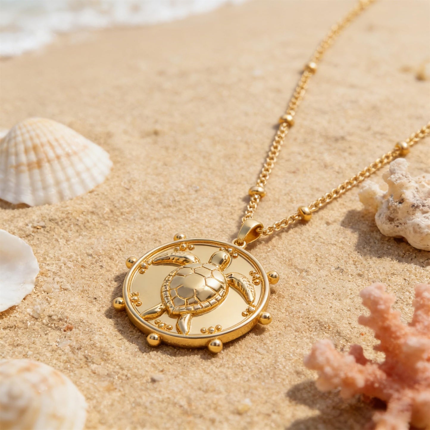 MEVECCO Gold Layered Choker Necklace for Women, 18K Gold Plated Cute Dainty Round Coin Turtle Pendant Satellite Chain Minimalist Choker Necklace for Jewelry