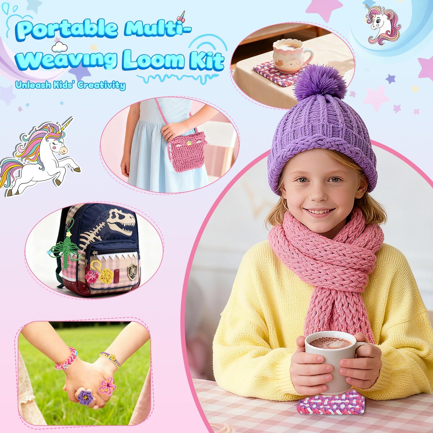 6-in-1 Friendship Bracelet Making Kit,Weaving Loom Kit Toys, 500+ Pcs Craft Kits For Kids,A multi-functional Weaving loom that can be used to make Bracelet, potholder, pendants, bags, hats and scarves
