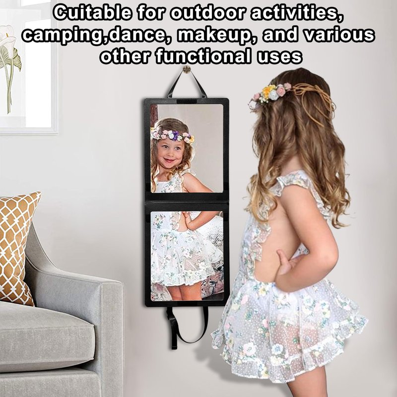 Adzyz Foldable Portable Full Length Mirror, 33x13 Inch Hanging Shatterproof Travel Mirror for Camping, Travel, Dancers - Black Hanging Folding Dance Mirror