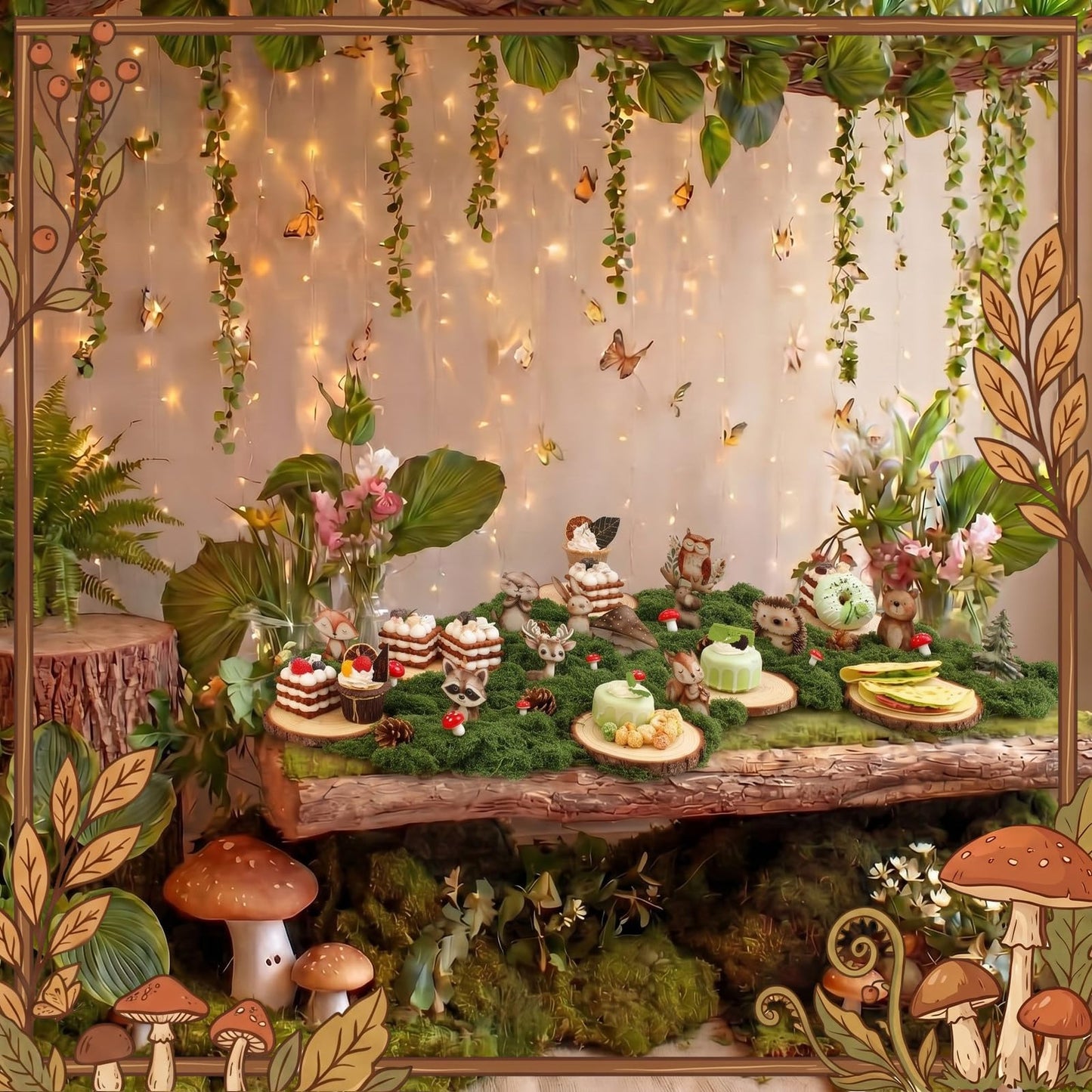 FineCheer 39 Pcs Woodland Animal Table Centerpieces Kit, 12 Forest Animals Wood Cutouts with Wood Rounds Moss Pine Cones Mushroom Decorations for Baby Shower Birthday Party Decor Set Nursery Supplies