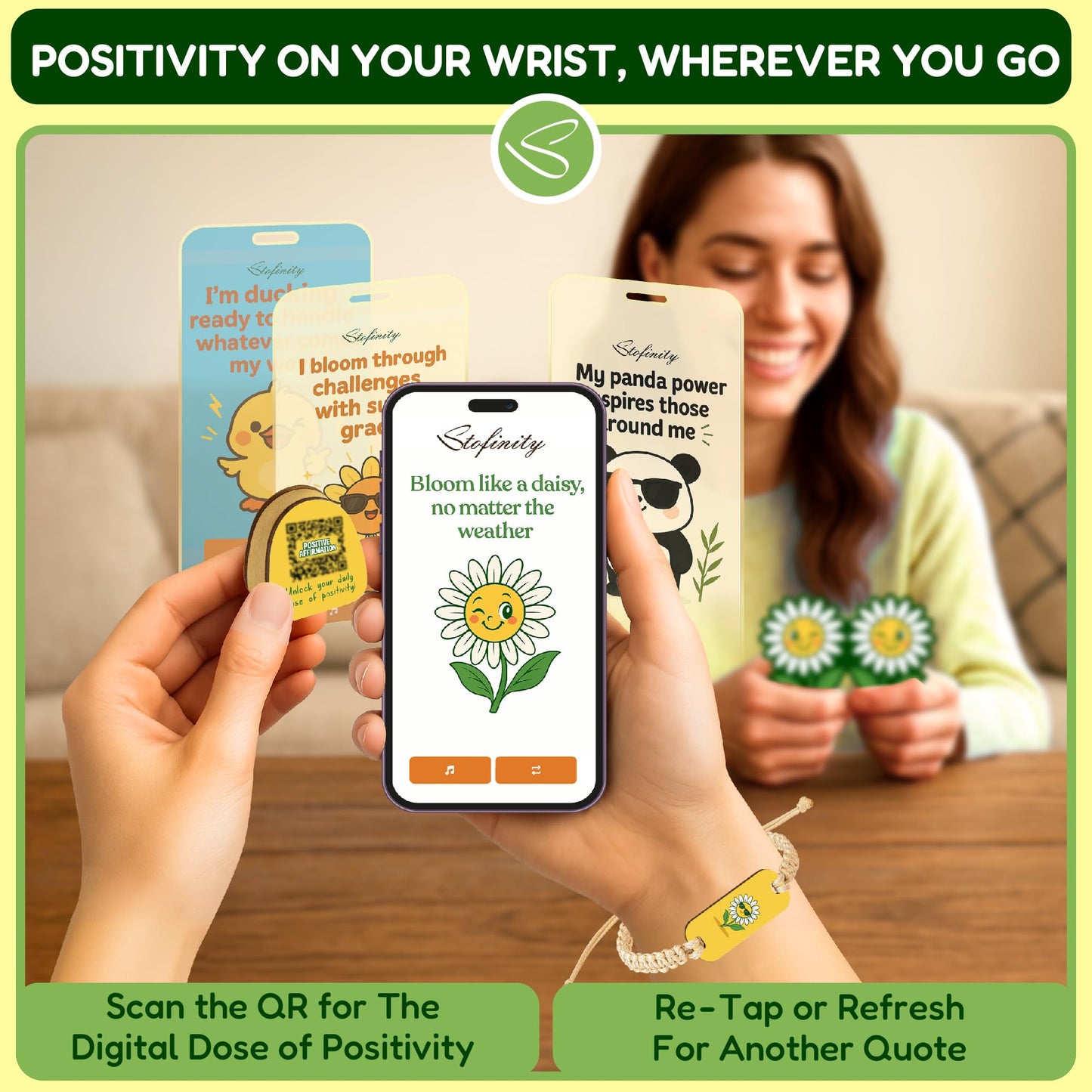 Stofinity Positive Daisy Gifts For Women - Emotional Support Flowers For Teachers Appreciation Gifts, Jar of Positive Affirmations Cards For Teens, Inspirational Gift Cute Desk Accessories