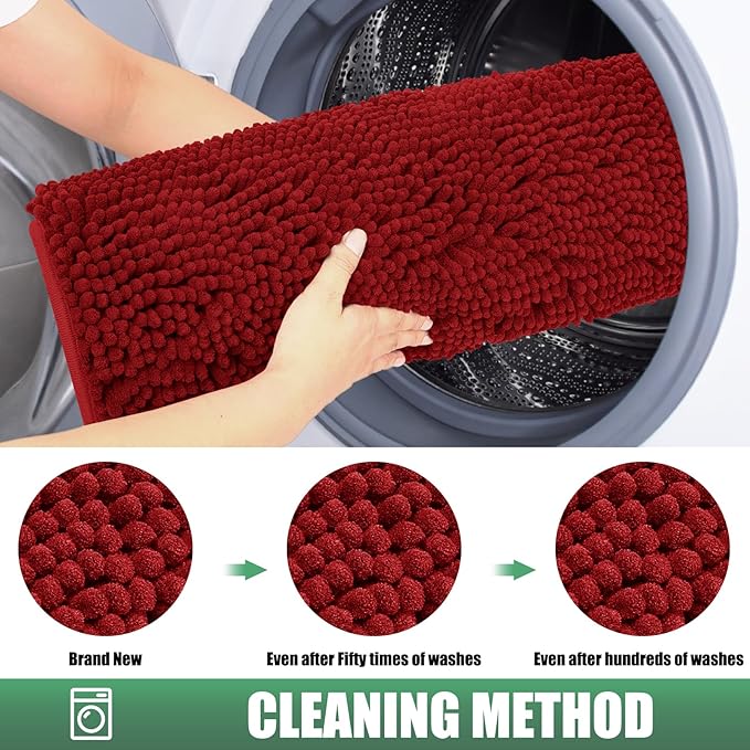 IM HOME Chenille Absorbent Outdoor Doormat 30" x 20", Washable Muddy Door Mats for Dog Non Slip Indoor Doormat Dog Mat for Muddy Paw Front Inside Doormats for Entryway Red Burgundy