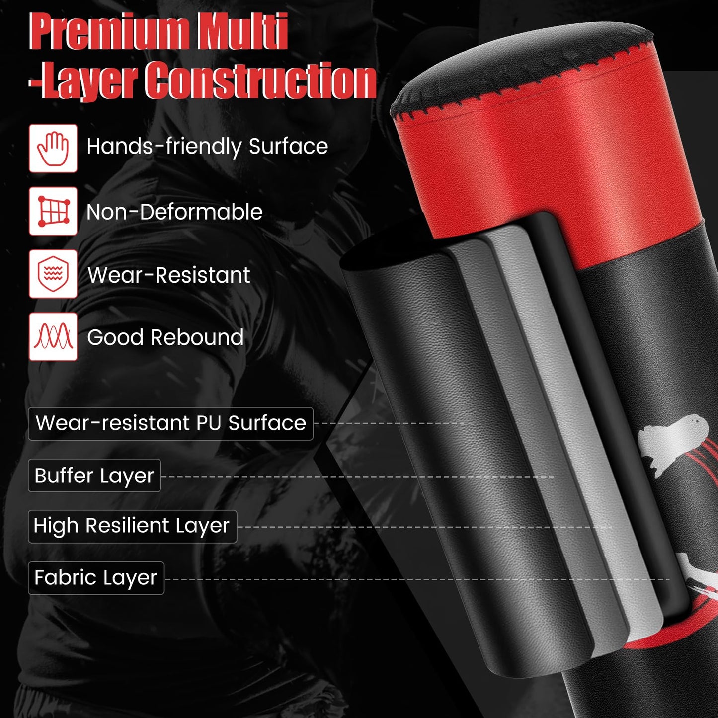 GYMAX Punching Bag for Adults, 70” Punching Stand with Suction Cup Base, TPR Shock Absorber & Multi-Layer Construction, Standing Punching Bag, Heavy Duty Boxing Equipment for Kickboxing MMA Muay