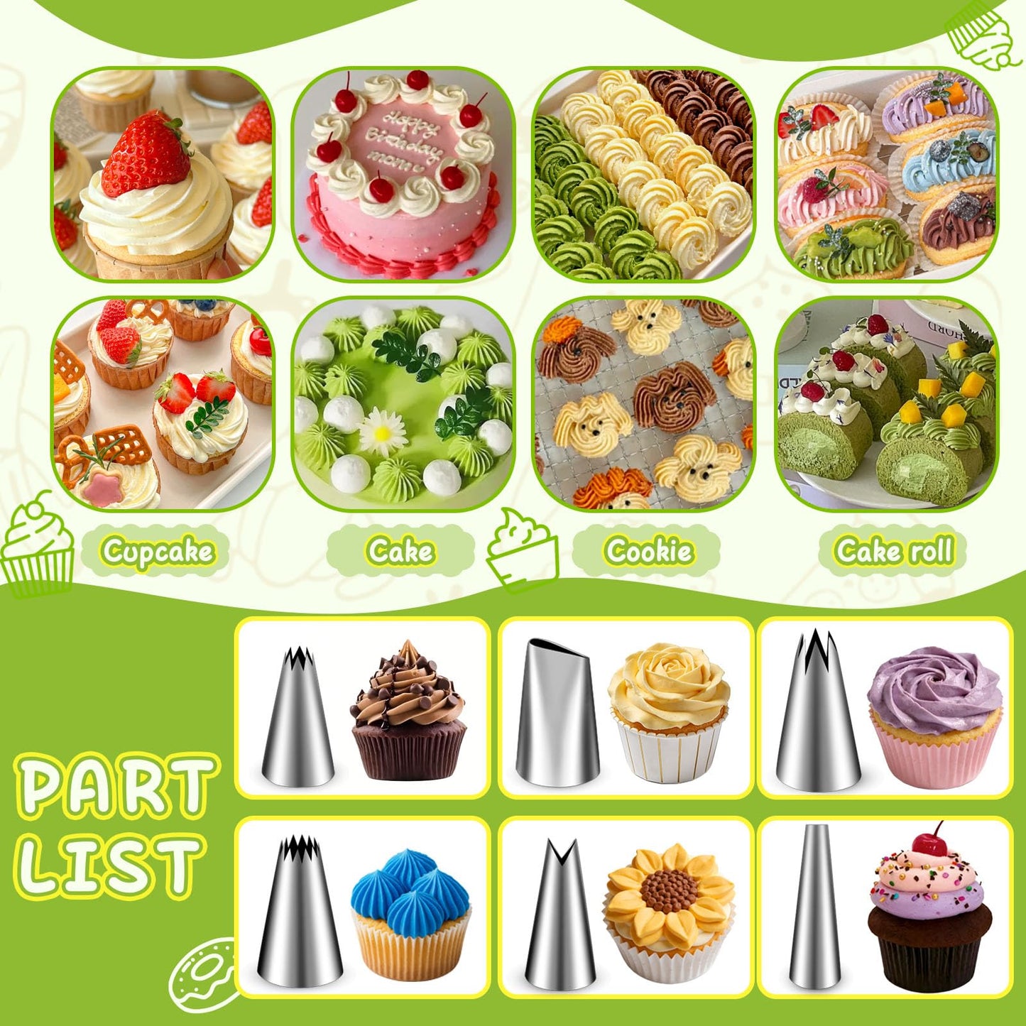 Hendiy Dessert Decorating Syringe Set, Stainless Steel Frosting Piping Kit Cake Decorating Kit with 6 Piping Tips & 9 Silicone Cupcakes, Cupcake Decorating Kit Piping Bags and Tips Set
