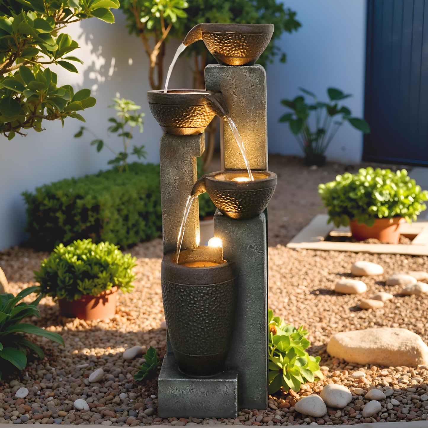 Hamiedun 40''H 4-Tier Outdoor Garden Water Fountain Decor, Resin Fountain for Garden, Floor Patio, Deck, Porch, Backyard and Home Art Decor (40inch)