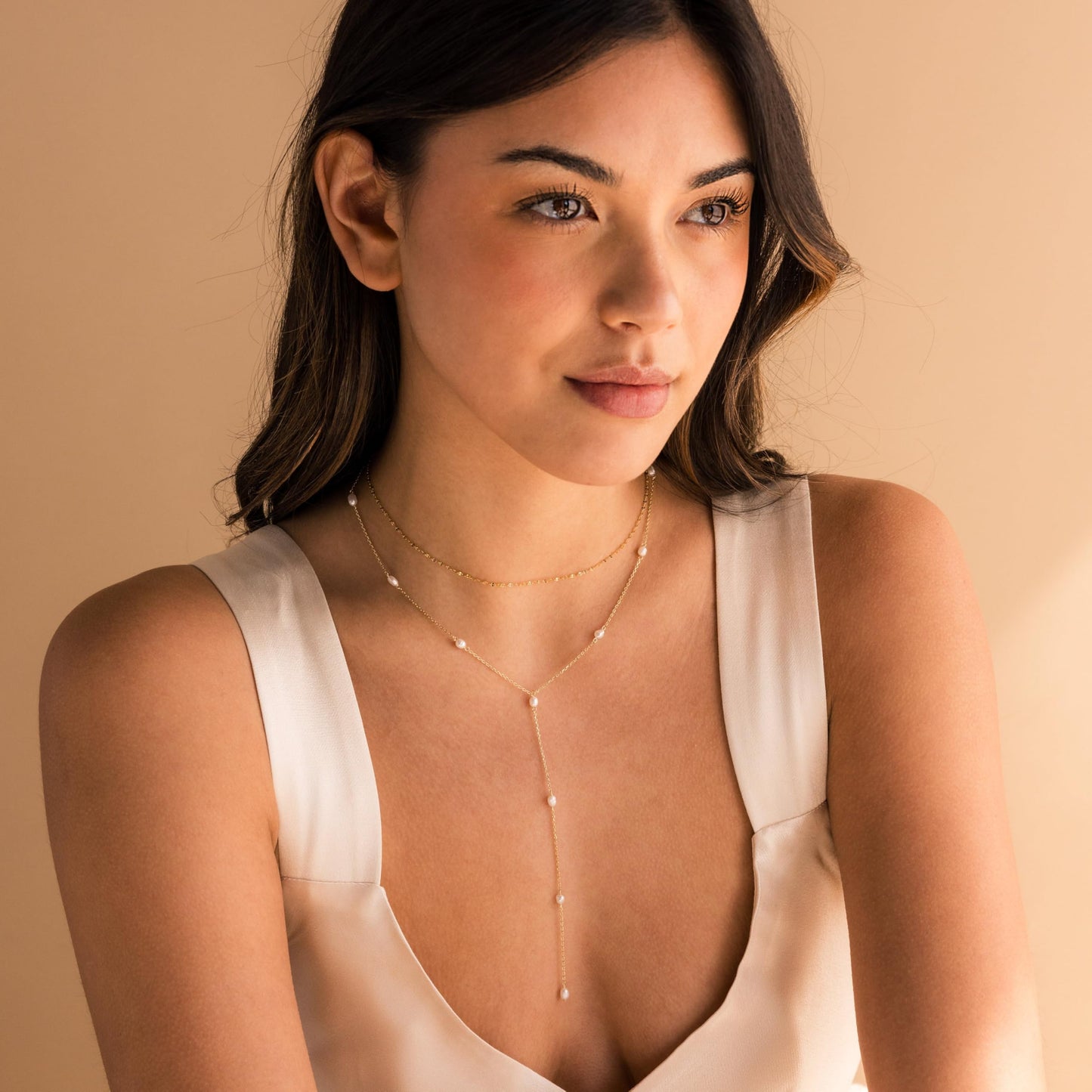 Treasure Bender Lariat Pearl Gold Necklace for Women Dainty Long 14k Gold Plated Y-Shaped Body Chain Choker Necklace Pendant Charm Necklaces Trendy Non Tarnish Gold Jewelry for Women