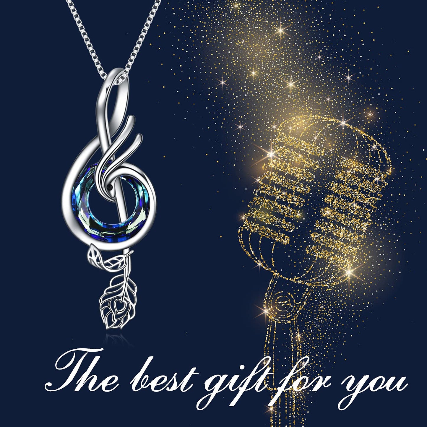 TOUPOP Gifts for Music Lovers Sterling Silver Music Necklace with Blue Circle Crystal Phoenix Pendant Necklace Musical Notes Jewelry Gifts for Women Birthday Christmas