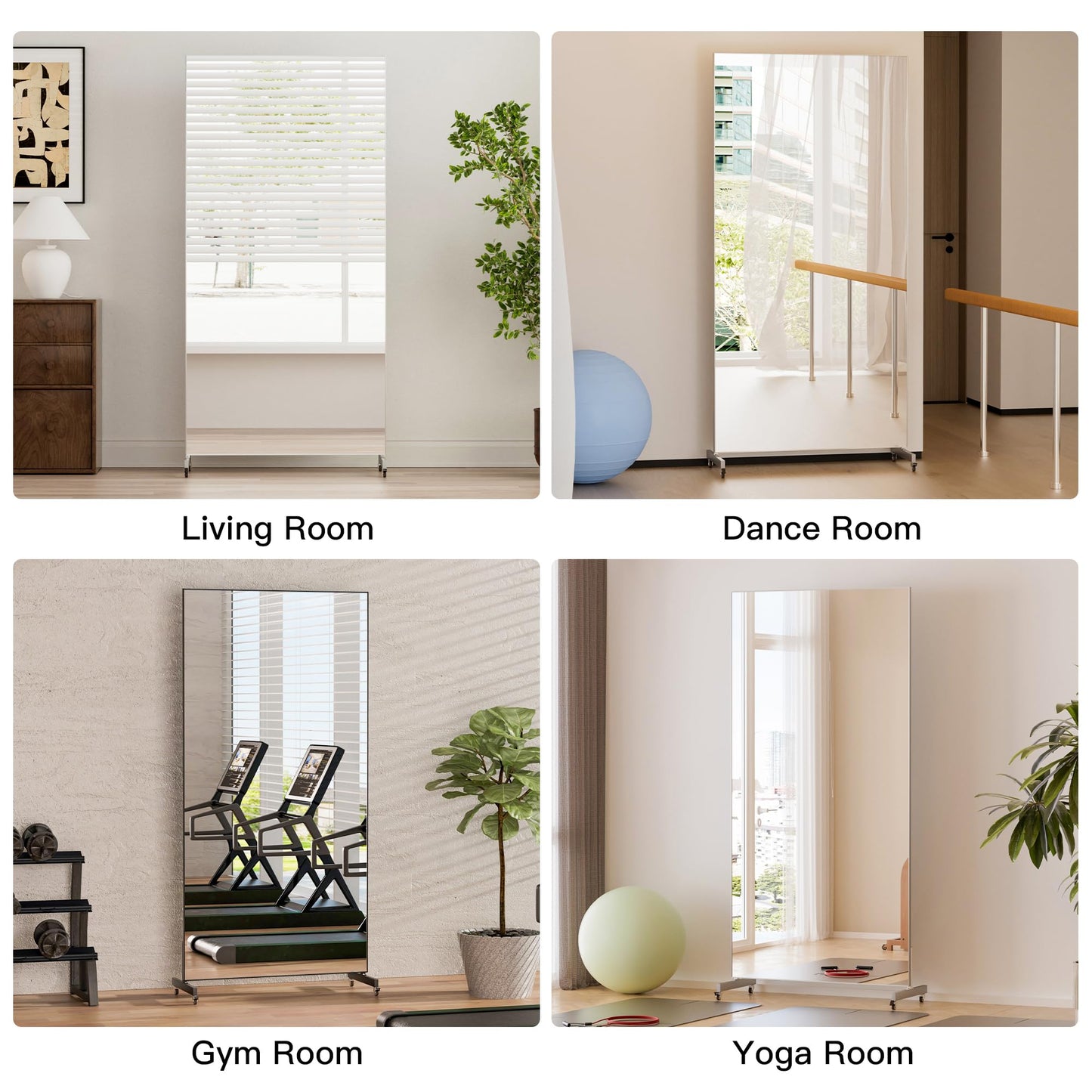 brisafe 79"x40" Ultra-Light Mobile Floor Mirror with 360° Wheels, 0.04mm Shatterproof Nano Film for Home Gym/Yoga/Dance Studio & Commercial Use (60% Insurance Savings, Silver, 9.38LB)
