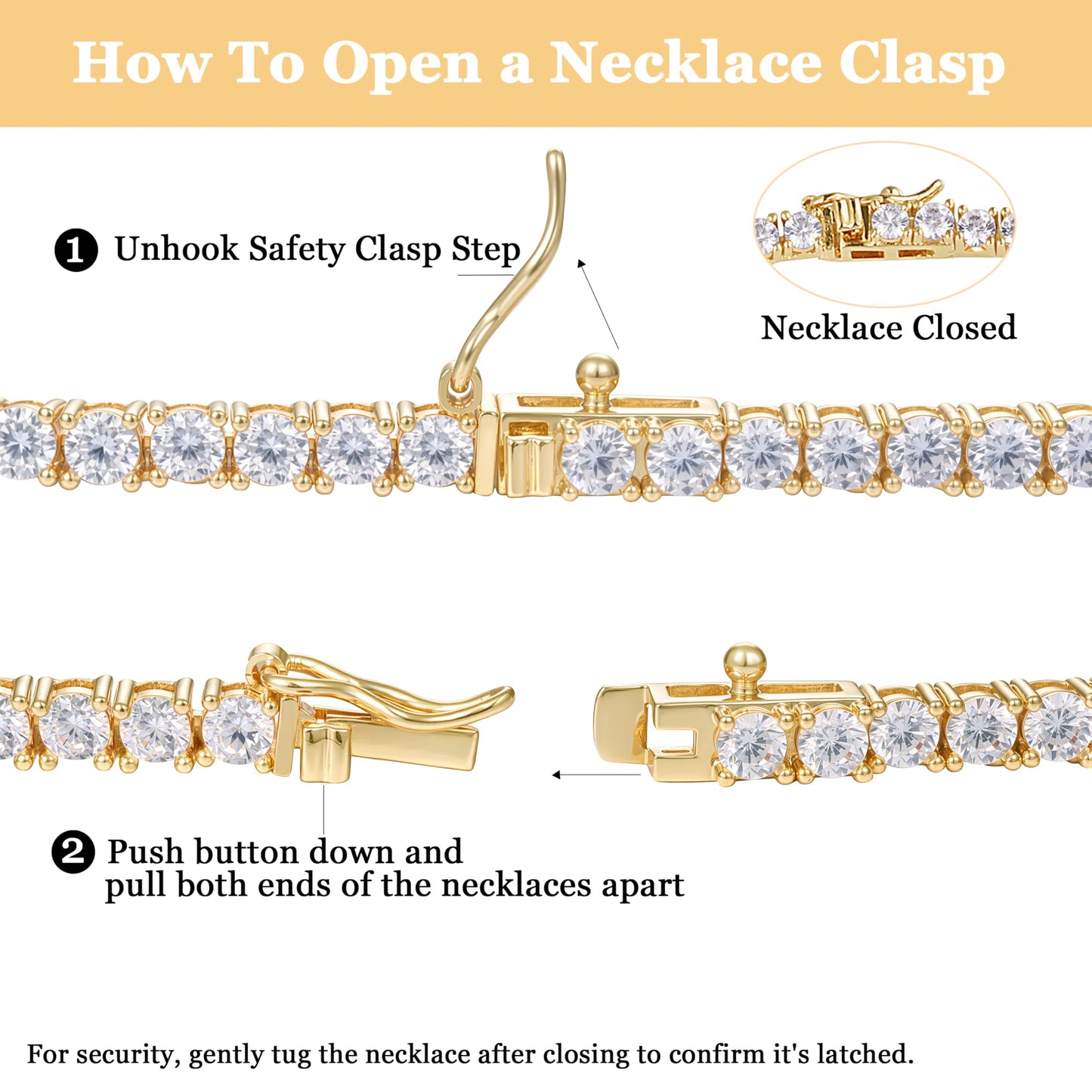 4mm Yellow Gold Tennis Neklace, GMESME 18K Gold Plated 4.0mm Cubic Zirconia Classic Tennis Necklace 16 Inch