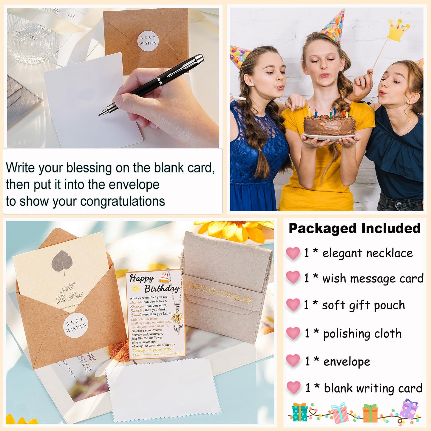 Tarsus Sunflower Gifts Happy Birthday Necklace Yr Age Year Old Girl Birthday Gifts Ideas for Women Best Friend Sister Daughter Sunflower Necklace Bday Jewelry