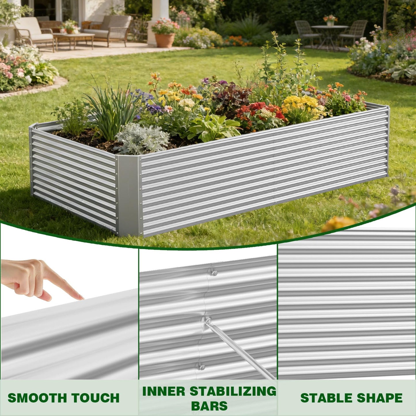 Annzoe 3 Pcs 6 x 3 FT Galvanized Steel Raised Garden Bed – Outdoor Planter Box for Root Vegetables, Herbs & Flowers, Large Metal Garden Beds for Backyards, Terraces and Balconies