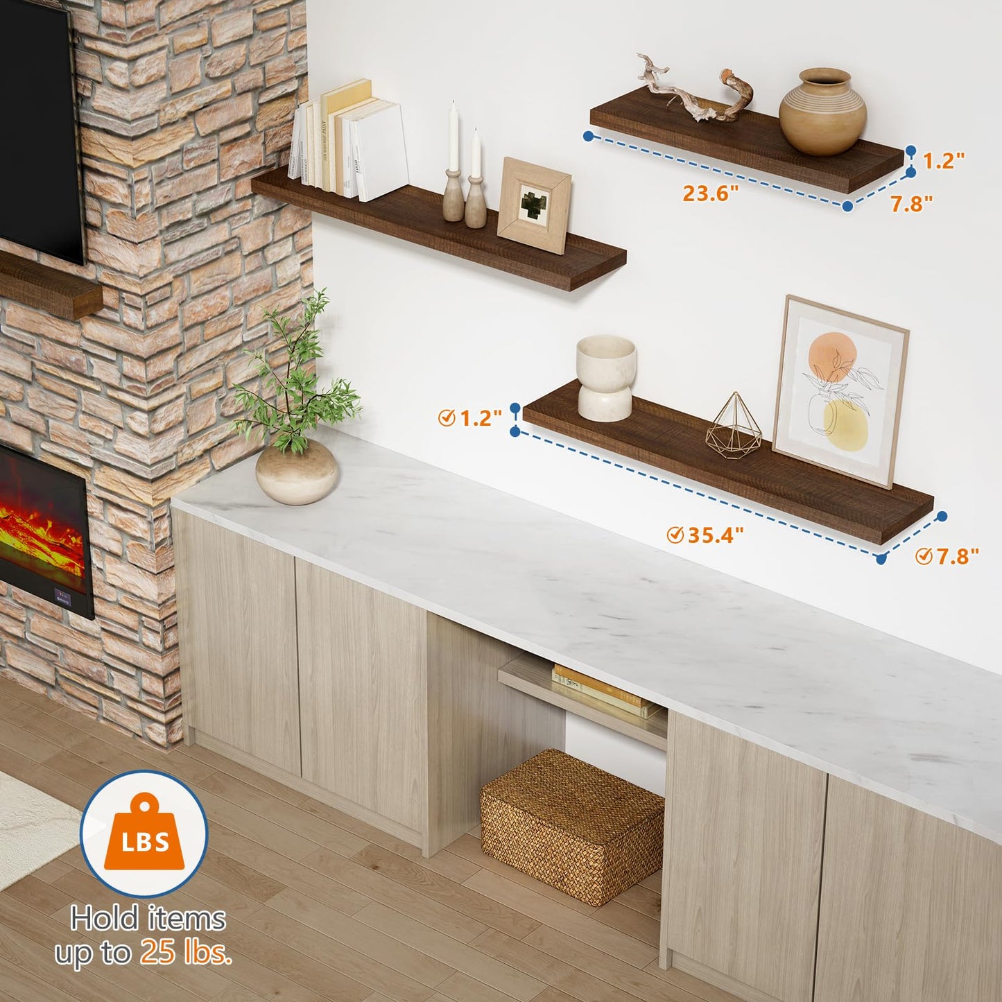 Harwaya 36 Inch Floating Shelves for Wall Set of 2, Large Long Wall Shelves for Living Room Decor, Walnut Brown Wooden Hanging Shelves for Bedroom Kitchen Bathroom Office Books Pictures (Dark Wood)