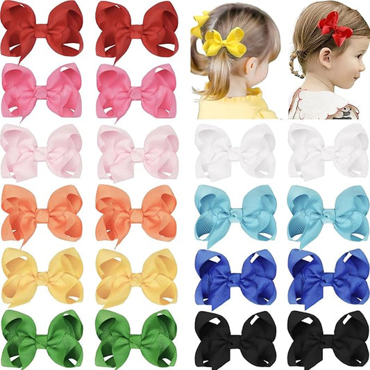 20PCS 3 Inch Hair Bows for Girls Grosgrain Ribbon Toddler Hair Accessories with Alligator Clips for Toddlers Baby Girls Kids Teens in Pairs
