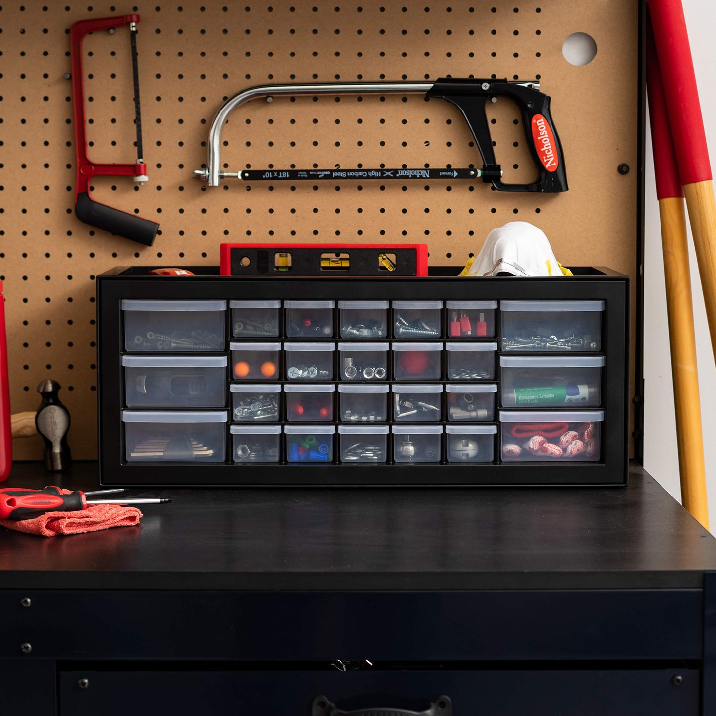 IRIS USA 26-Drawer Teacher Toolbox, 2 Pack, Made in USA, Stackable Plastic Storage Drawers for Crafts, Stickers, Crayons, Markers, Beads, Hardware, Building Bricks, Garage Organizer Cabinet, Black