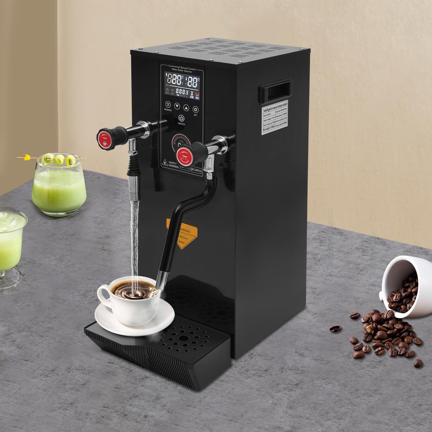 Commercial Milk Frother, 3KW 12L Multi-Purpose Full-Automatic Steam Boiling Water Frothing Machine Steam Milk Frothing Machine with 12H Timing Function for Tea Coffee Dessert Milk (BLACK)