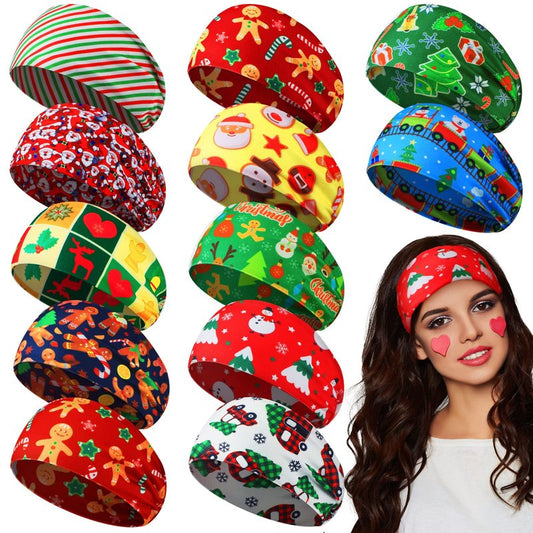 MTLEE 12 Pcs Christmas Stretchy Headbands for Women Christmas Hair Accessories Non Slip Head Wrap for Women(Stylish Pattern)