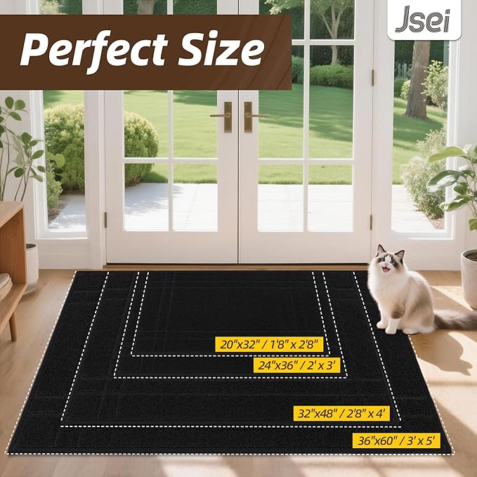 JSEI Entryway Rugs Doormat 24"x36", Non-Slip Dirt Trapper Door Mats Indoor, Washable Absorbent and Stain Resist Welcome Floor Mat for Front Door, Dog Door Mat, Dirty Wet Shoes & Paws, Black