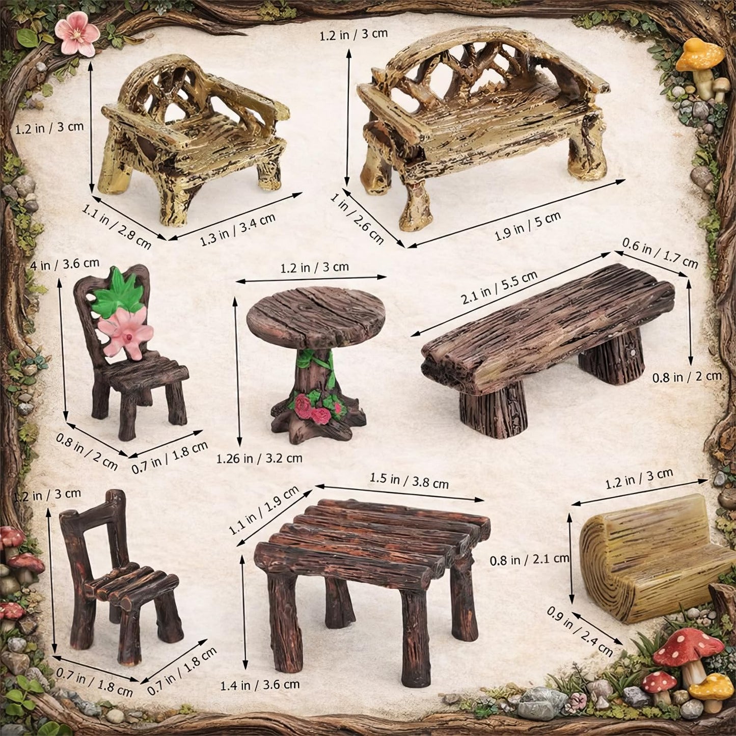 Fairy Garden Accessories 10-Pack Miniature Table and Chairs Set, Mini Fairy Garden Resin Ornaments, Outdoor Decor for Miniature Dollhouse & Micro Landscape DIY