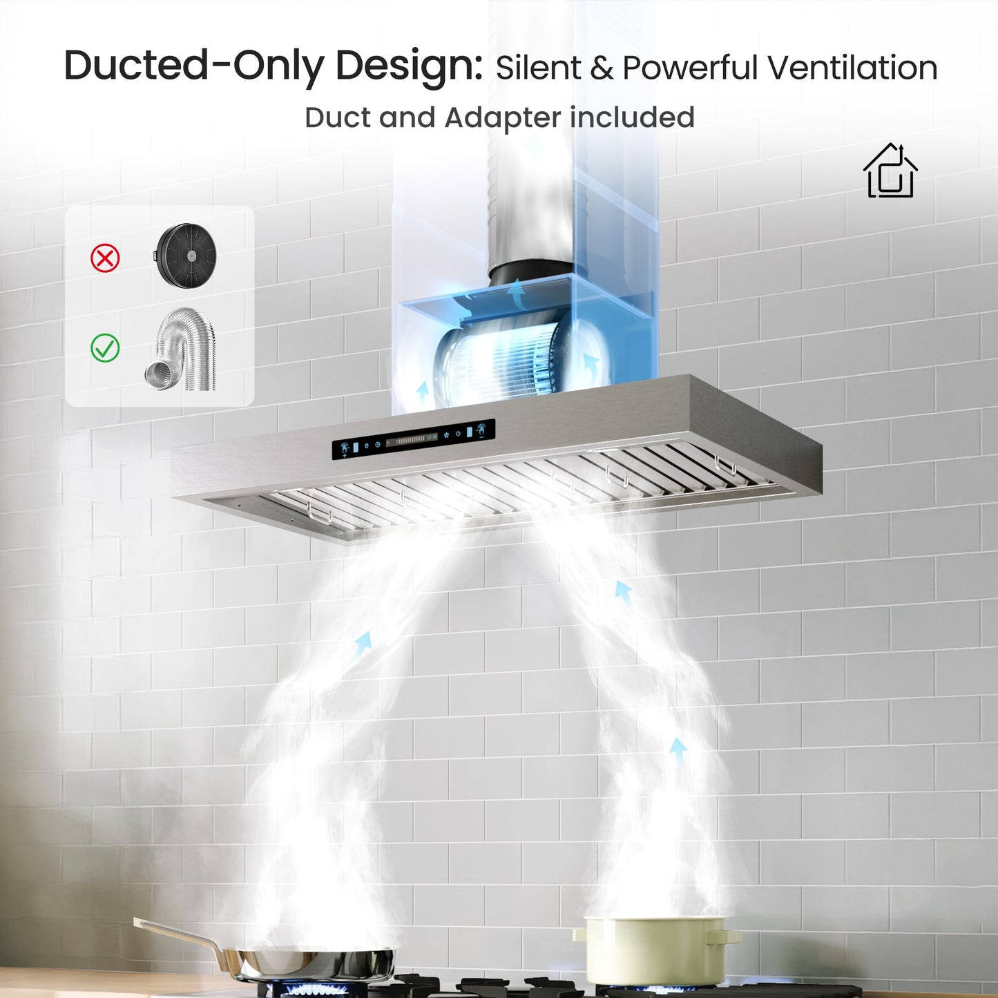 IKTCH 30 inch Wall Mount Range Hood, 1200 CFM Ducted Range Hood with 4 Speed Fan, Durable Stainless Steel with Gesture Sensing & Touch Control IKP01-30