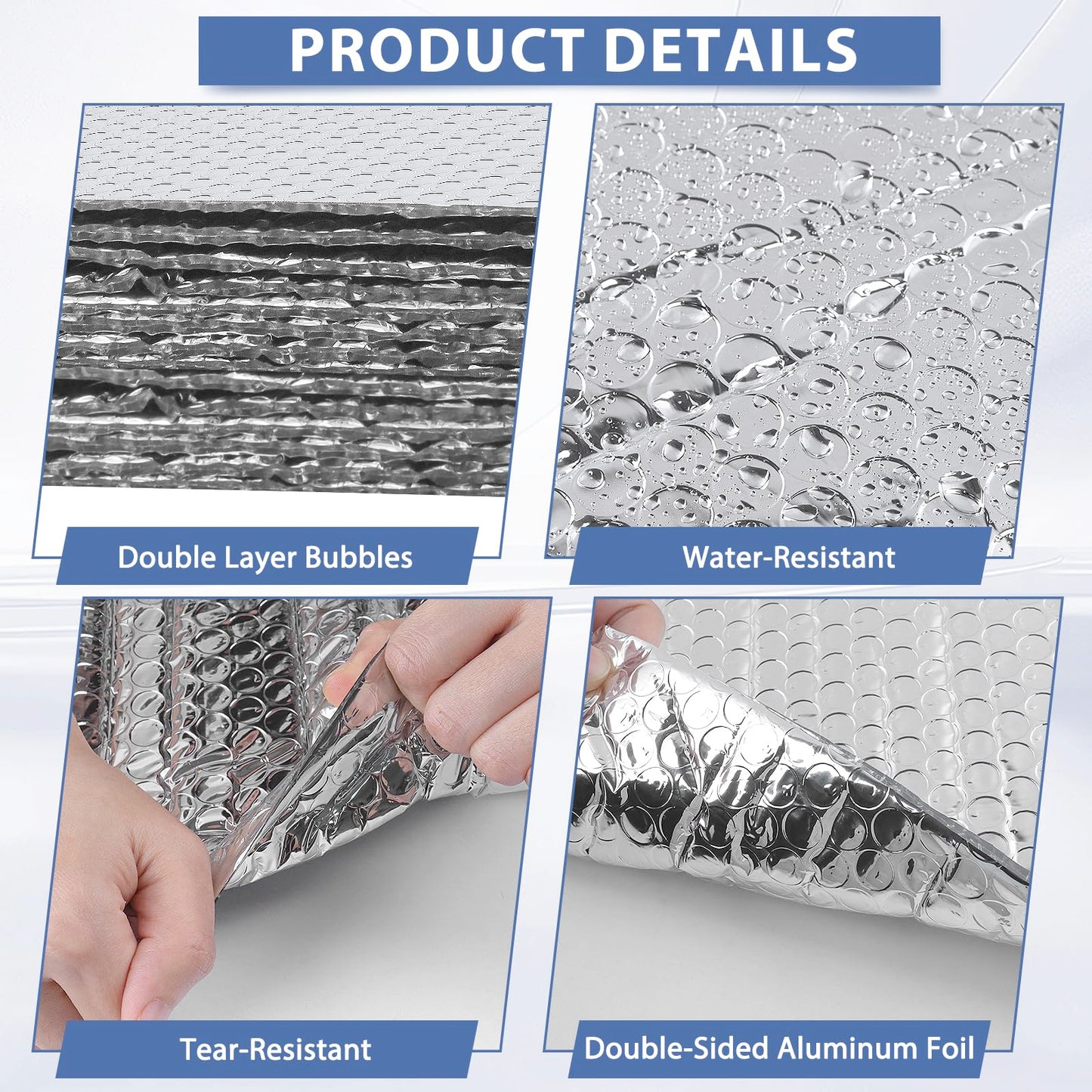 Reflective Bubble Insulation Sheet 6MM Thick Double Bubble Aluminum Foil Shield Garage Door Insulation Panels Kit Radiant Barrier for Windows RV Roof Attic Wall (20.5IN X 54IN, 16 PCS)
