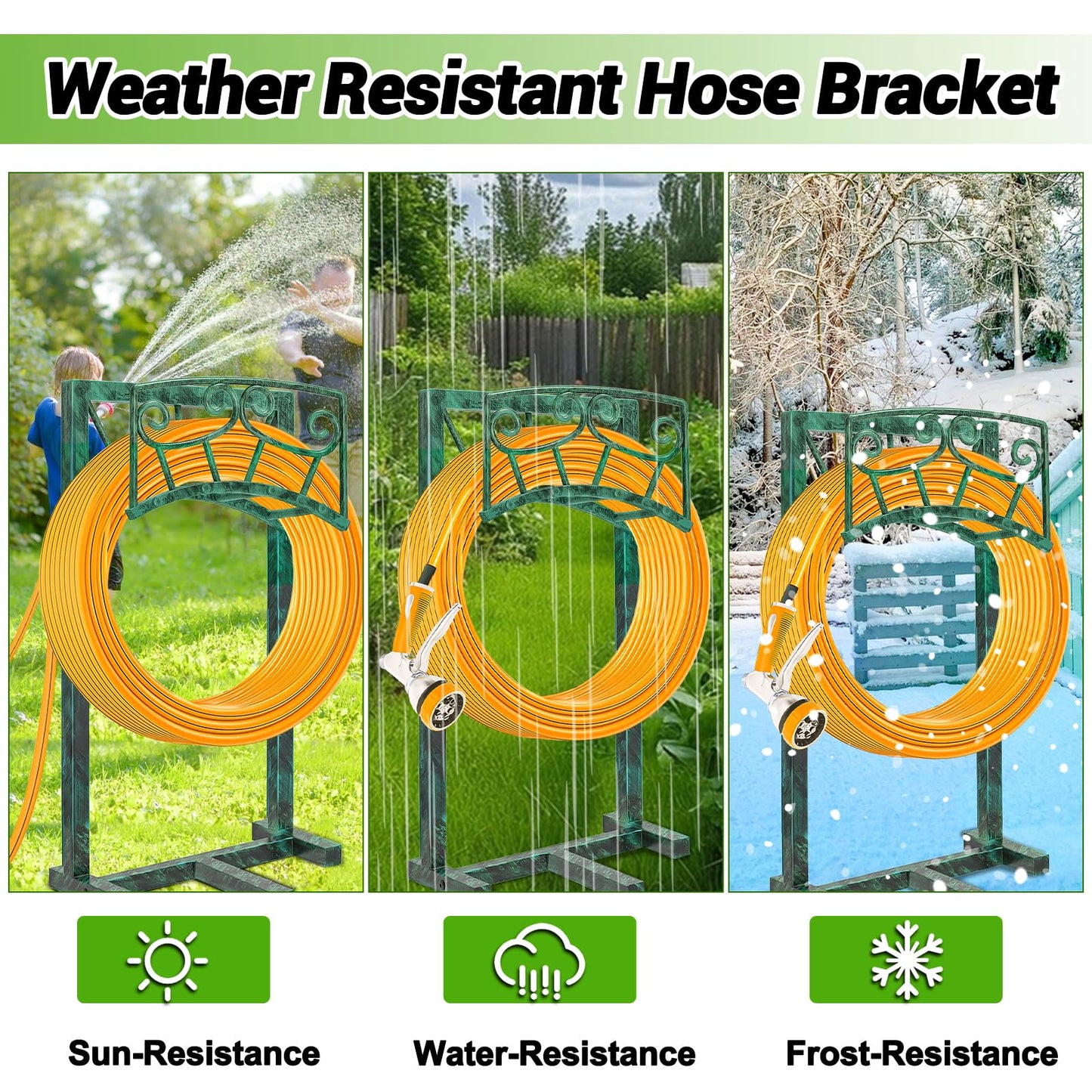 Garden Hose Holder, Heavy Duty Metal Water Hose Holders Hose Stand with 5 Spikes, Freestanding Hose Storage Rack Hose Hanger Holds 150ft Hose for Outside Yard Lawn Garden Decor (Retro Green)