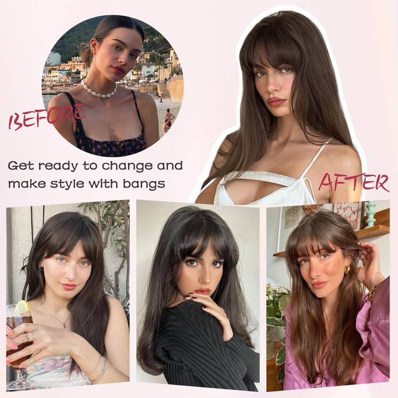 Wirctp Hair Toppers Bangs Hair Clip Real Human Hair 360°3D Cover Clip in Bangs for Woman with Thinning New upgraded realistic scalp Hairpieces for Daily Wear(Dark Brown)