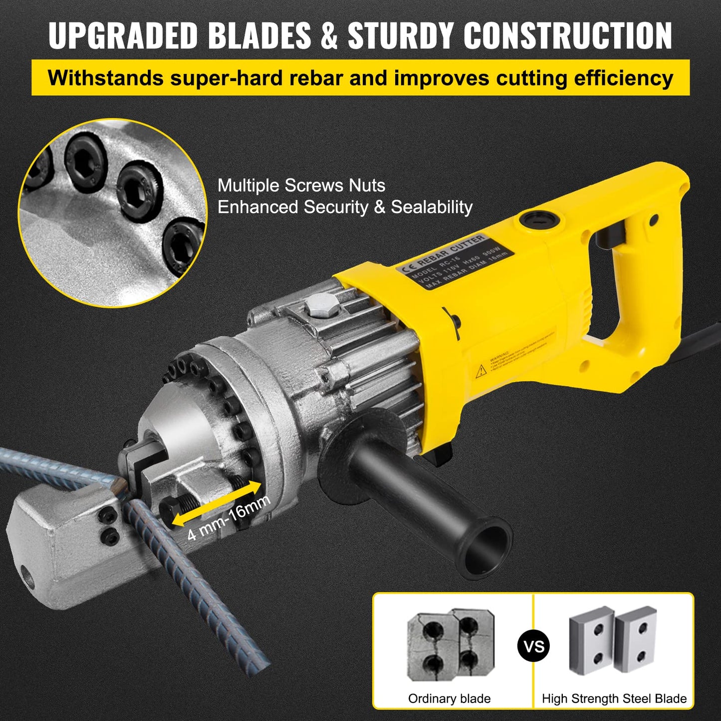VEVOR Electric Rebar Cutter, 900W Portable Electric Hydraulic Rebar Cutter, Cutting up to 5/8 Inch #5 4-16mm Rebar within 3 Seconds,110V,with Easy to Carry Stainless Box