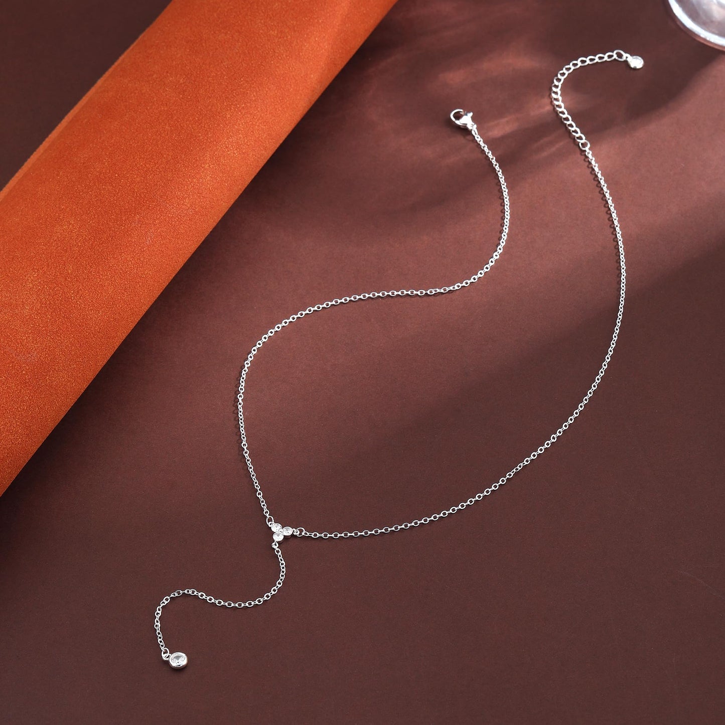 JIKASI Silver Drop Necklaces for Women Trendy Silver Layered Y-Shaped Necklace Dainty Drop Dangle Chain Simple CZ Necklaces Wedding Jewelry Gifts for Woman