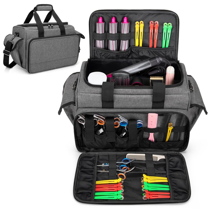 BAFASO Hairdresser Bag with Adjustable Dividers, Tattoo Case Holds Tattoo Supplies, Travel Barber Case Holds Various Hair Cutting Tools (Bag Only), Gray