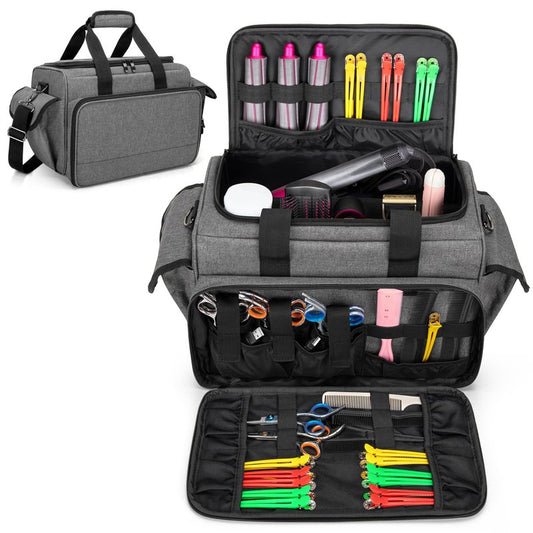 BAFASO Hairdresser Bag with Adjustable Dividers, Tattoo Case Holds Tattoo Supplies, Travel Barber Case Holds Various Hair Cutting Tools (Bag Only), Gray