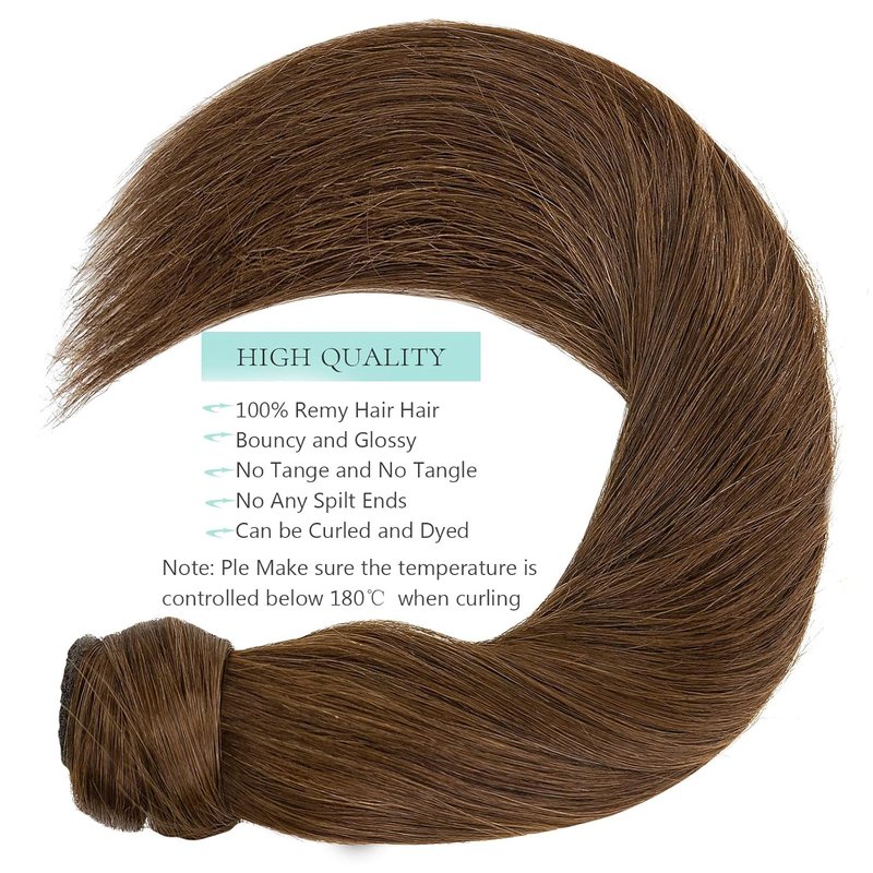Loxxy Human Hair Ponytail Extension - Chocolate Brown Clip-In Wrap Around 16 Inch, 80g Long Straight Hair