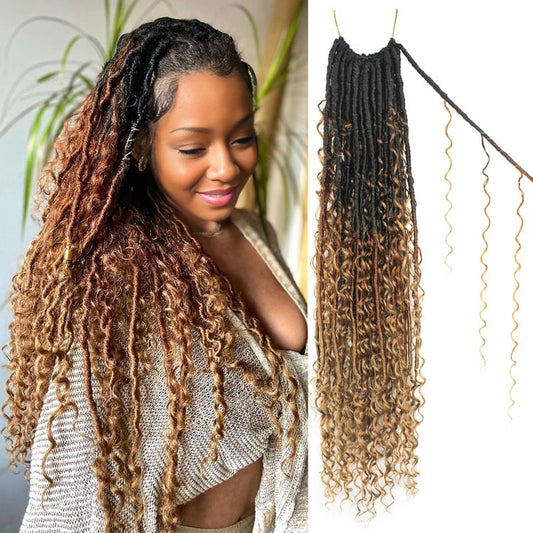Boho Faux Locs Crochet Hair - 30 Inch Goddess Locs with Curly Ends | 8 Packs for Black Women