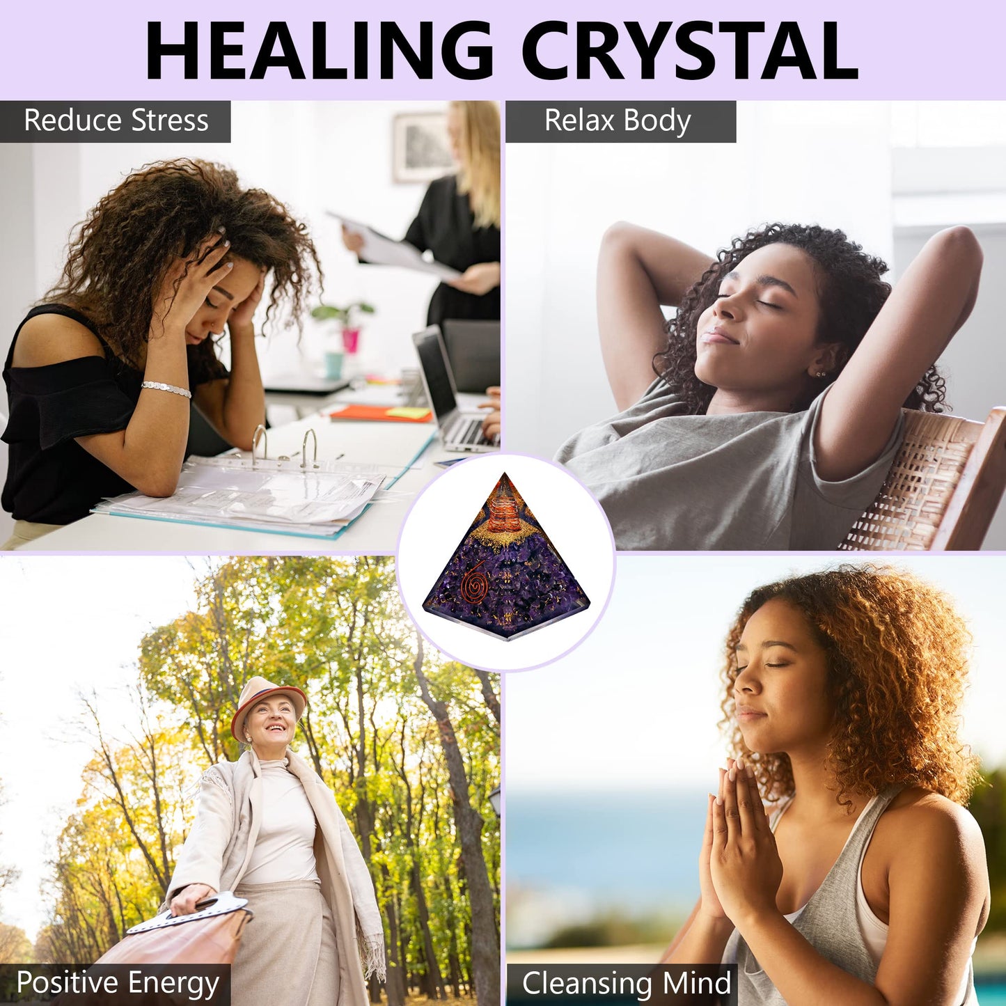 Anaya Agate Orgone Pyramid – Handmade Amethyst Crystal Pyramid – Orgonite Pyramids with Amethyst Crystal Stone, Flower of Life – Crystals and Healing Stones for Spiritual Wisdom and Awakening