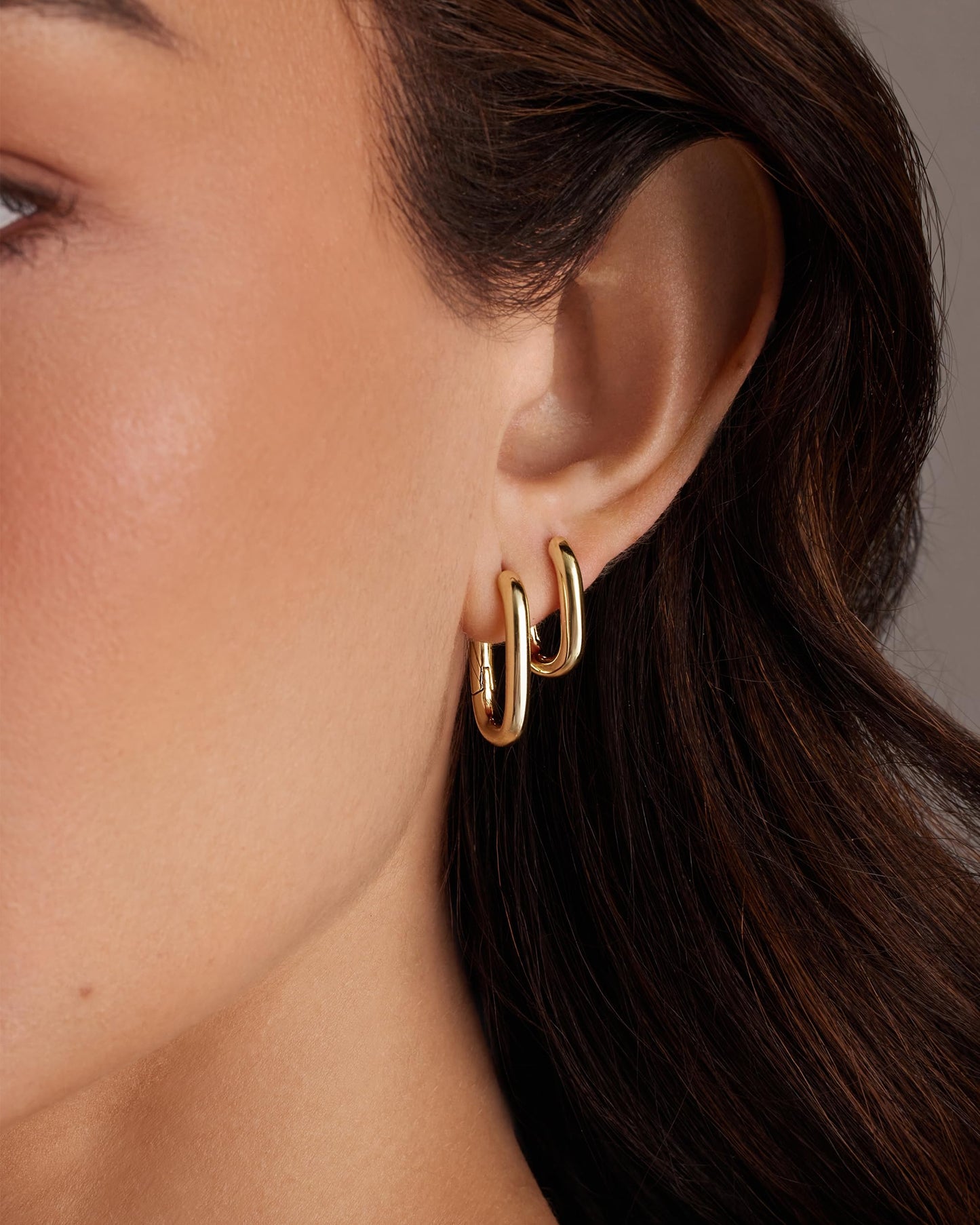 PAVOI 18K Yellow Gold Plated 925 Sterling Silver Posts Three Pairs Geometric Chunky Hoop Earrings for Women - Lightweight Rectangle Huggie Gold Hoops Earrings Set Piercing Pack