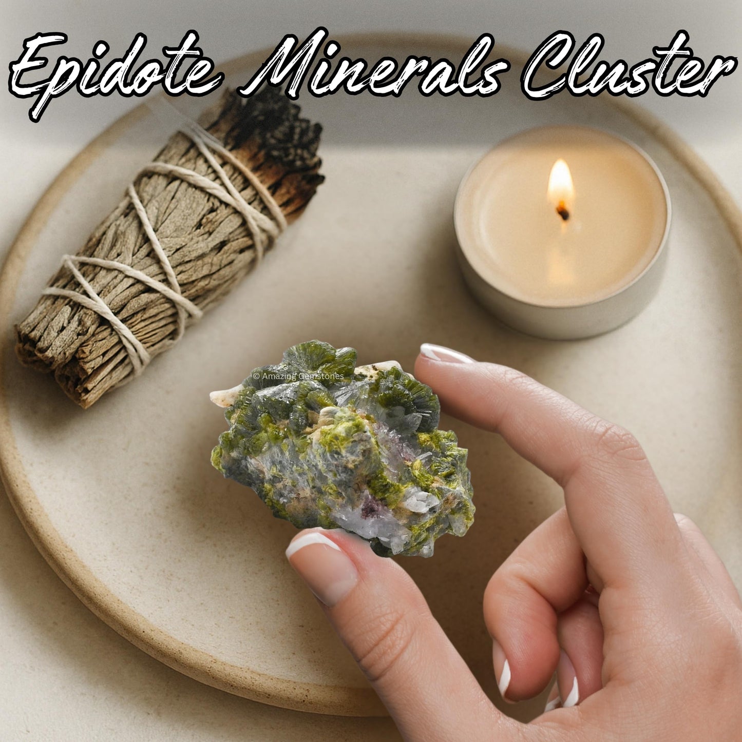Amazing Gemstone Epidote Crystals and Healing Stones Mineral Specimen - Premium Semi Precious Gem Stones for Spiritual Growth - Geode Cluster for Meditation,Chakra Balance,and Energy Enhancement (S)