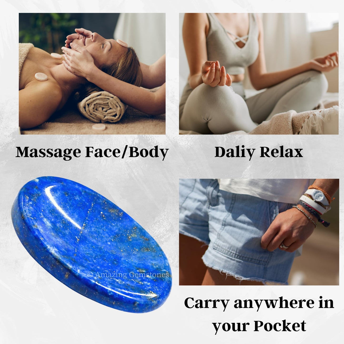 Amazing Gemstone Lapis Lazuli Worry Stone, Healing Crystals - Piedra Crystal Fidget for Gift, Meditation, Calming, Relaxation, Stress Relief