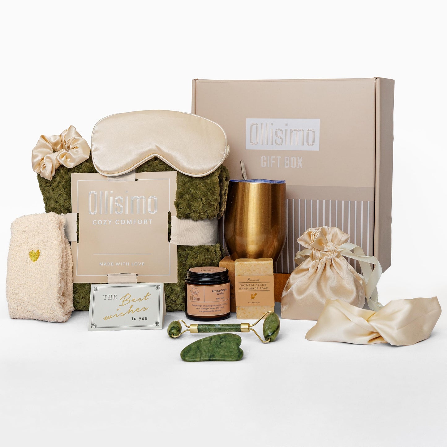 Ollisimo Luxury Spa Gift Basket for Women Self Care Kit, Hug in a Box, Get Well Soon Package, Thinking of You Gift, Birthday Box, Relaxing Set, Sympathy Present for Her, Mom, Wife, Sister, Friend
