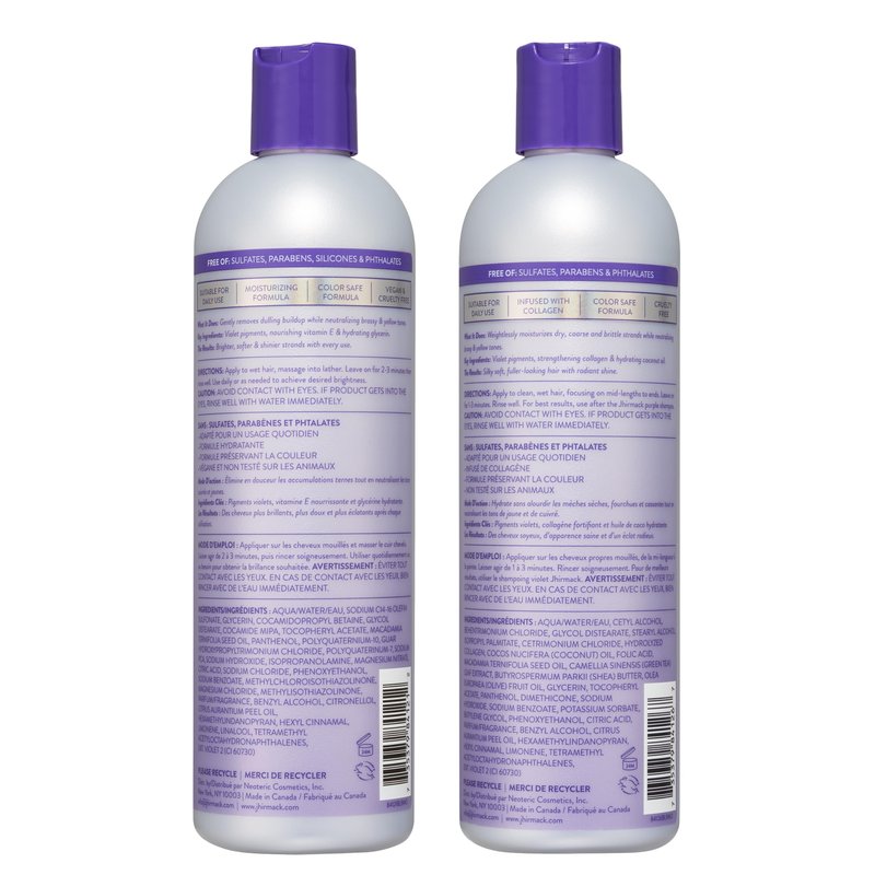 Jhirmack Silver Brightening Purple Shampoo and Conditioner Set for all types of silver, grey, and blonde hair