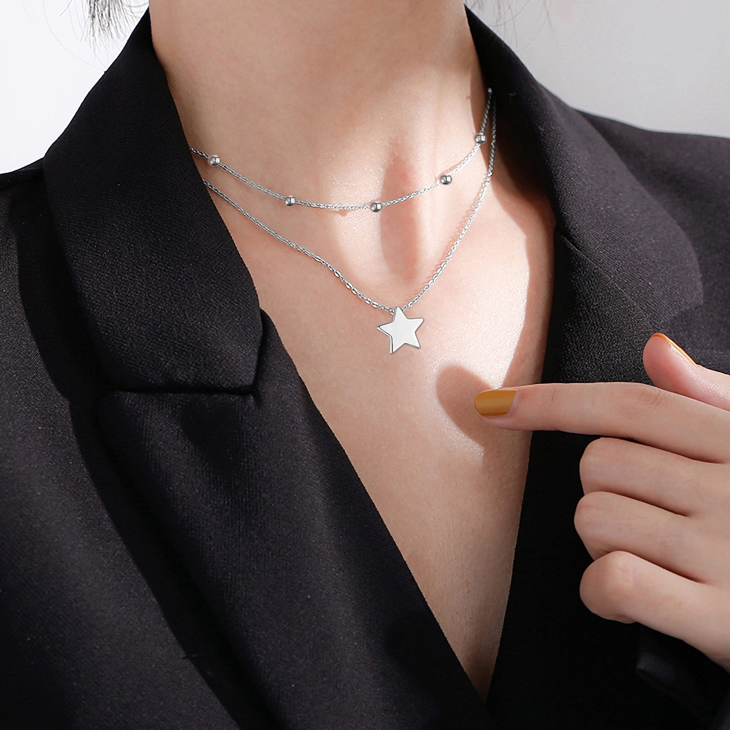 YinShan Layered Choker Necklace 925 Sterling Silver Star Pendant Jewelry Adjustable Clavicle Necklaces for Women Birthday Christmas Gifts