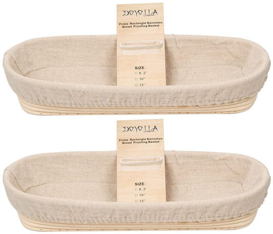 DOYOLLA 14.5inch Oval Bread Dough Proofing Rising Rattan Basket & Liner Combo for Professional & Home Baking (2 basket & 2 liner)