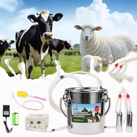 2026 Upgrade Zlshmoee 7L 2-in-1 Electric Milking Machine for Goats and Cows, Portable Milker with Built-in Rechargeable Battery, Pulsation Vacuum Pump, 4 Teat Cups, Stainless Steel Bucket
