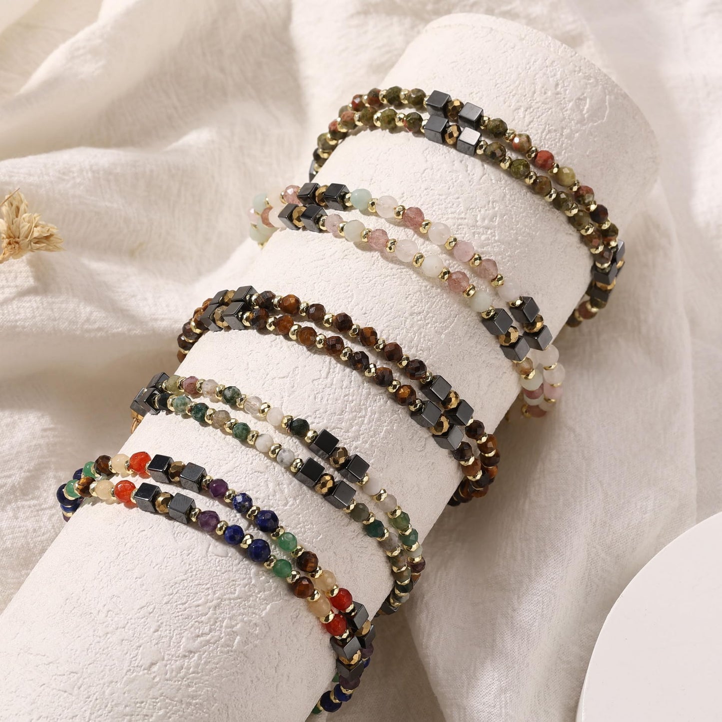 OTXIXTO Beaded Bracelets for Women 4mm Natural Gemstone Energy Chakra Healing Crystal Bracelet Dainty Handmade Jewelry Gifts - A2