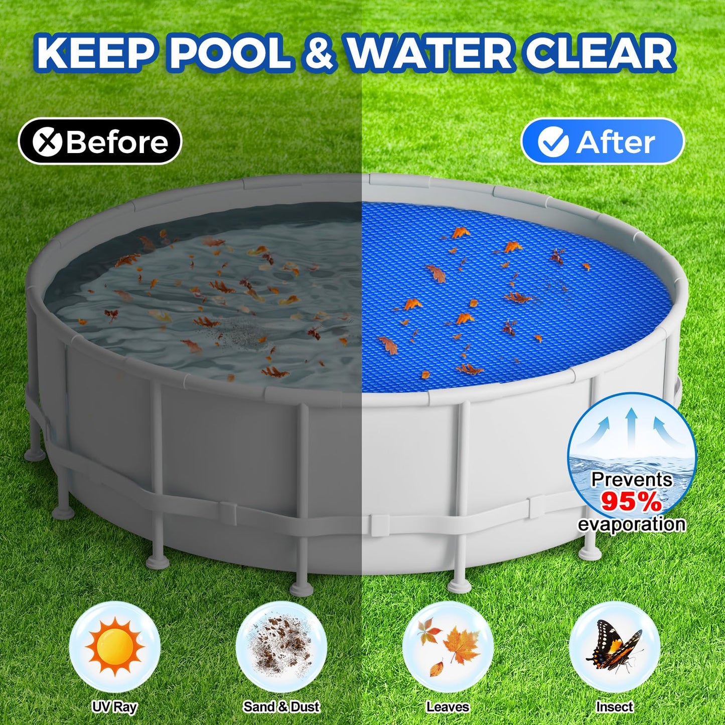 KETNET Solar Pool Cover 12 ft Round for 6-24ft Above Ground Inground Pools, Hot Tub Spa Thermal Heating Bubble Wrap Covers, 12 Mil Heavy-Duty Circle Blue Floating Blanket Mat for Swimming Pools