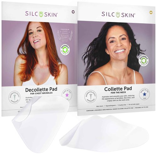 Silc Skin Complete Chest & Neck Care Set - Decollette Pad and Collette Pad - Reusable Medical-grade Neck and Chest Wrinkle Patches - 30 Day Supply