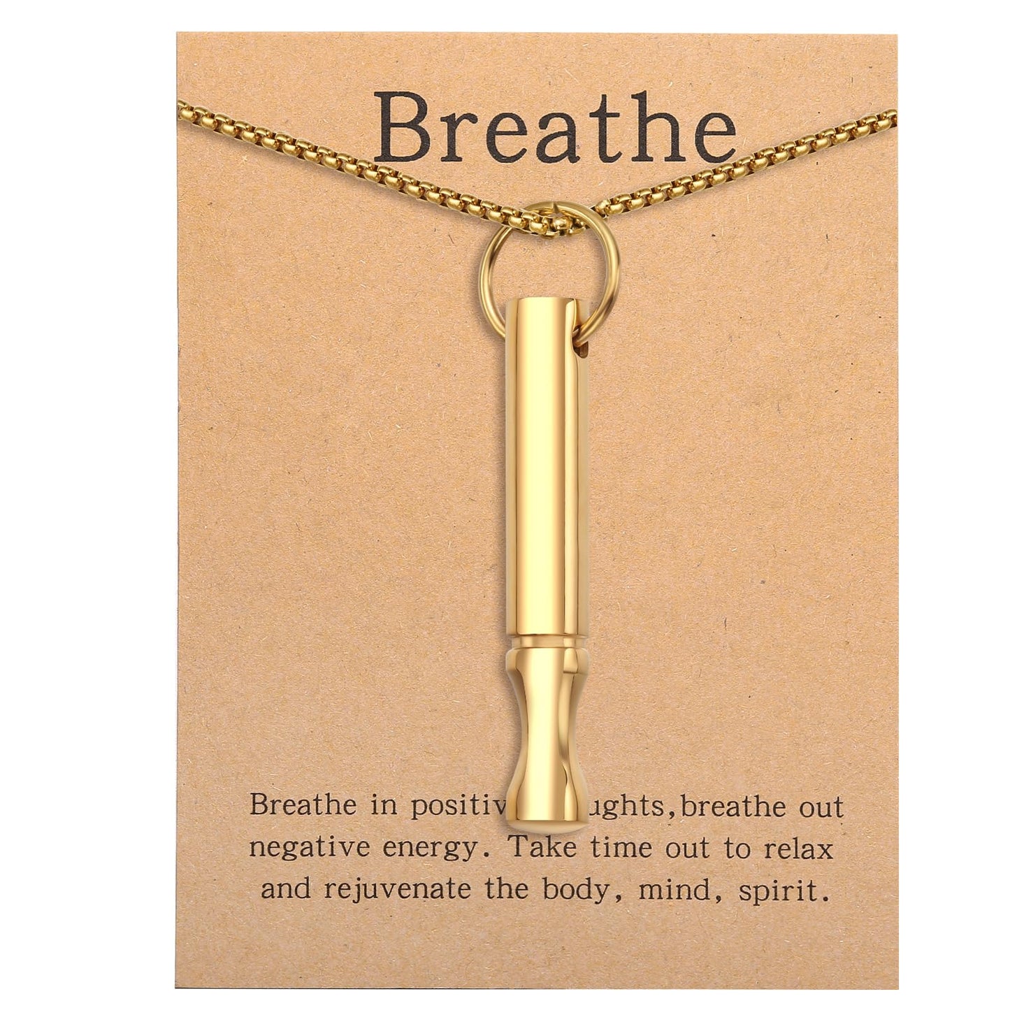 Mindfulness Breathing Necklace Stress Relief Pendant Stainless Steel Anxiety Breathe Necklace for Women Men (Rotundity, Gold)