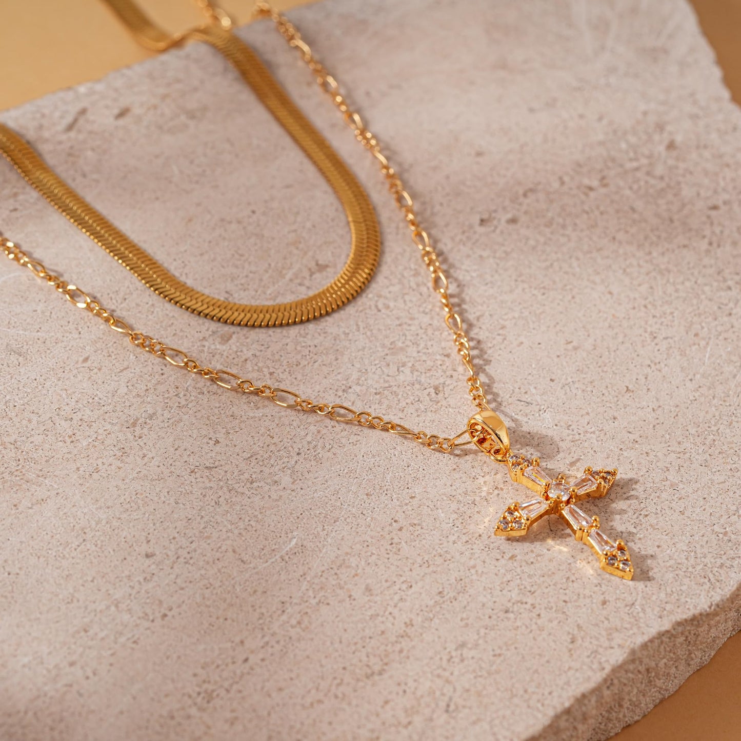 ANDKISS Layered Cross Necklace for Women - Dainty 14K Gold Plated Stacked Necklaces Trendy Snake Chian Cross Pendant Necklace Jewelry Gifts Christmas Women
