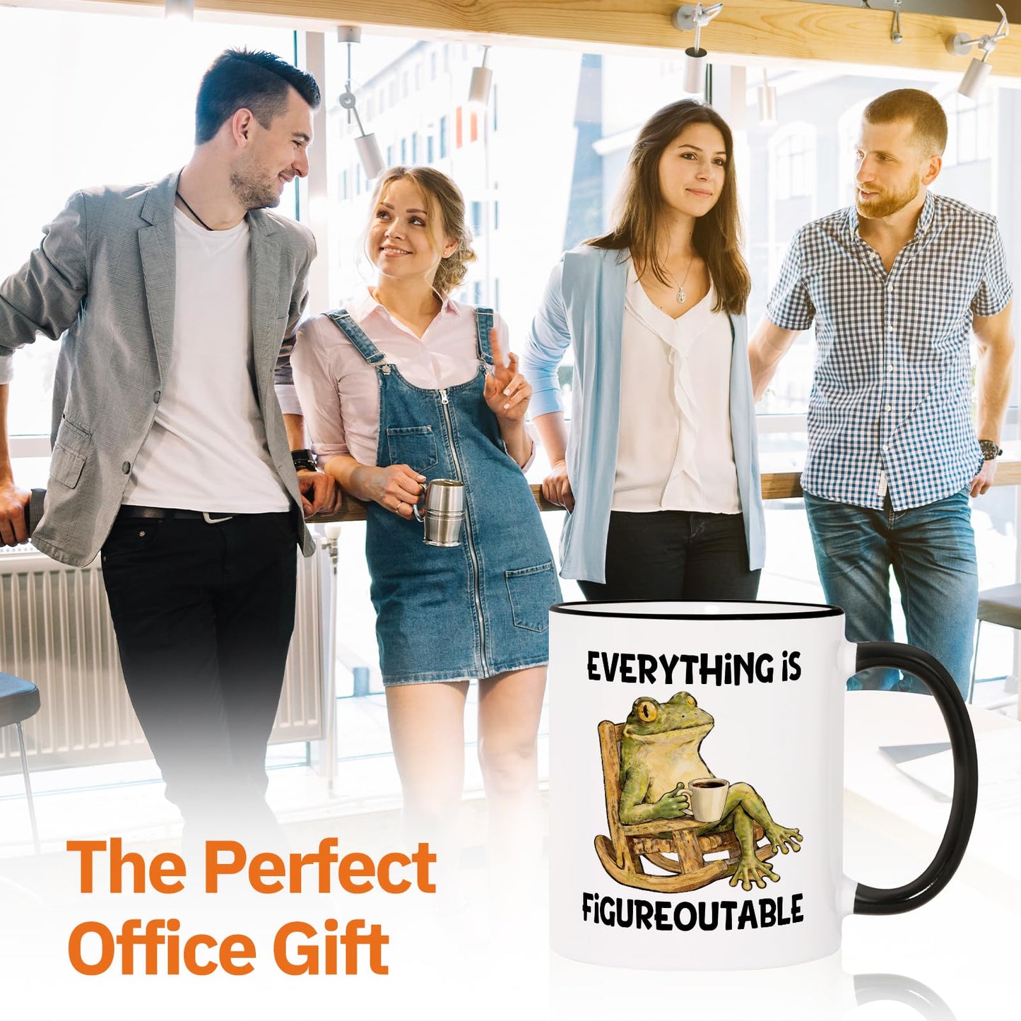 Shqiueos Funny Gifts for Women Men Coffee Mug 11oz, Gag Birthday Gift for Her Him, Friends, Office Present for Coworkers, Boss, Manager, Cute Frog Inspirational Humor Cup, Everything Is Figureoutable
