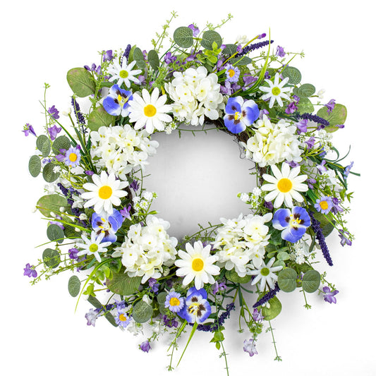 22 Inches Summer Wreaths for Front Door Spring Flower Wreath Farmhouse Spring Floral Wreaths Country Summer Door Wreath with Phalaenopsis Orchid Hydrangea Sunflower for Window Wall Porch Decoration