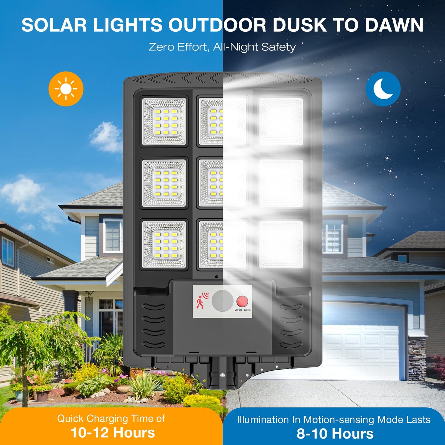 Solar Lights Outdoor,IP66 Waterproof Solar Street Lights Outdoor,6500K LED Dusk to Dawn Security Flood light with Motion Sensor and Remote Control for Yard,Parking Lot, Courtyards,Garages 2-Pack