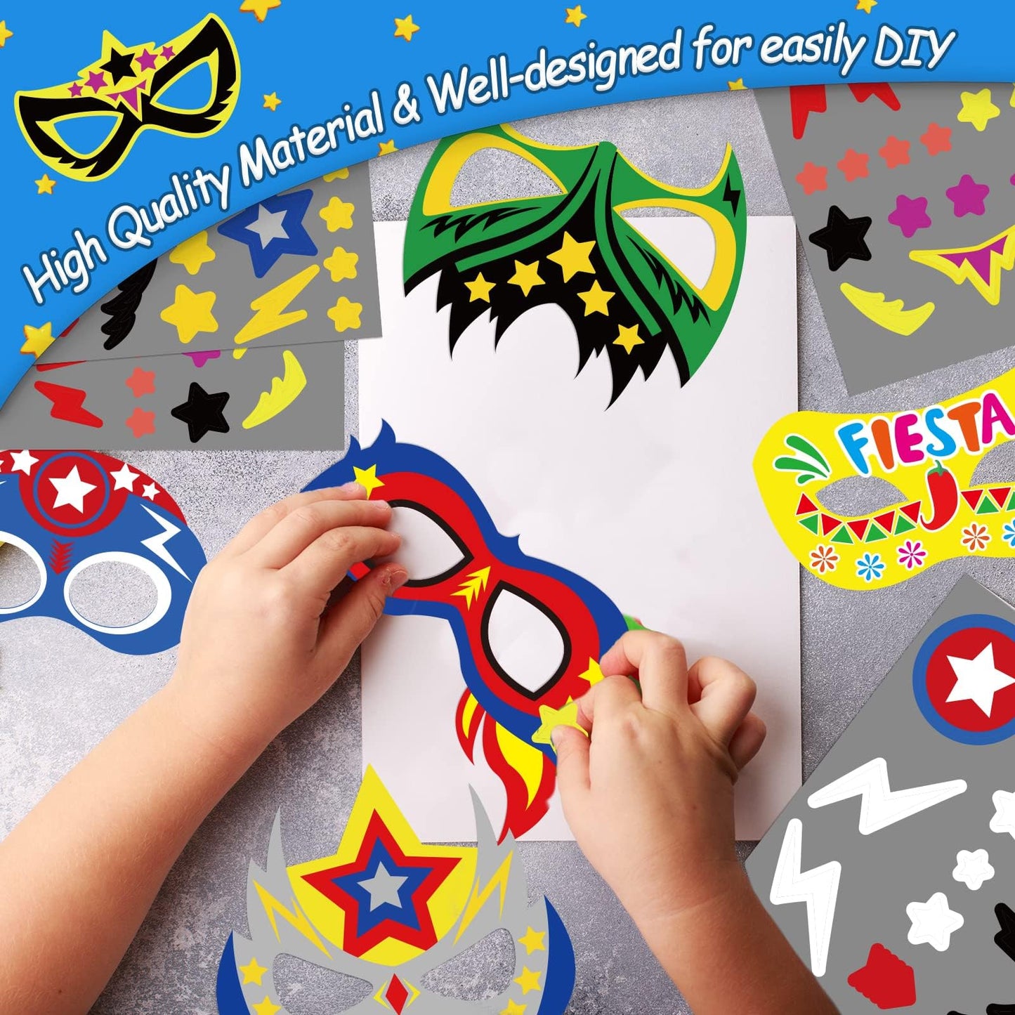 chiazllta 48 Packs Mask Your Own Super Theme Hero Masks Hero Craft Kits Kids DIY Paper Masks Art Craft Kid Gift Decor for Home Class Game Activities Father's Day Party Favors